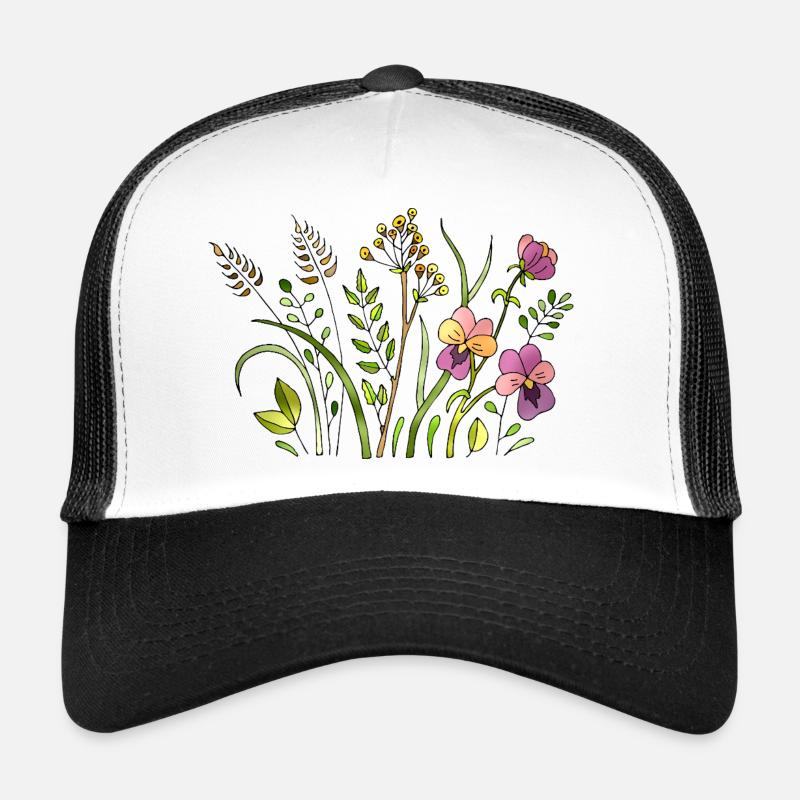 Blumen - Trucker Cap - Weiß/Schwarz