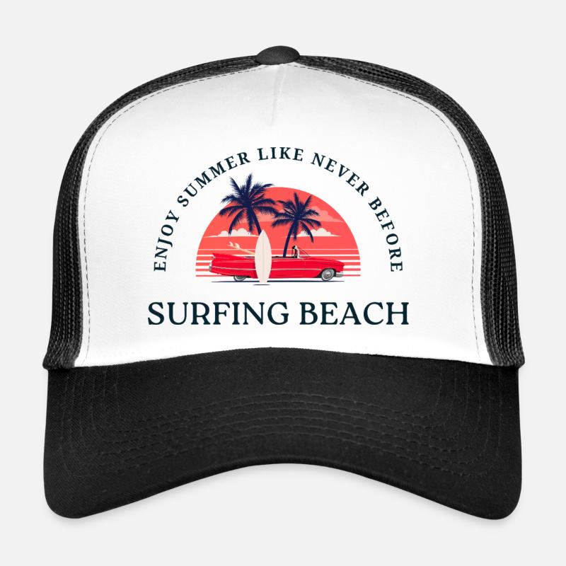 Plage d’été Surf avec des palmiers Casquette trucker 