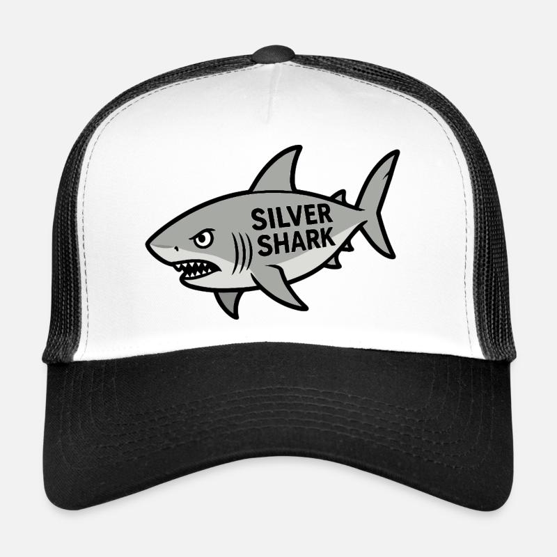 Cartoon Silver Shark Text Shark Fish Evil Sea Trucker Cap