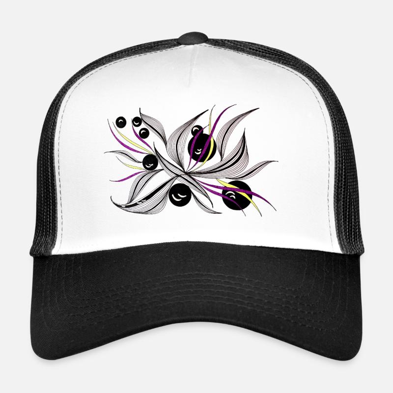 Motif de poutres de fleurs noires et blanches Casquette trucker 