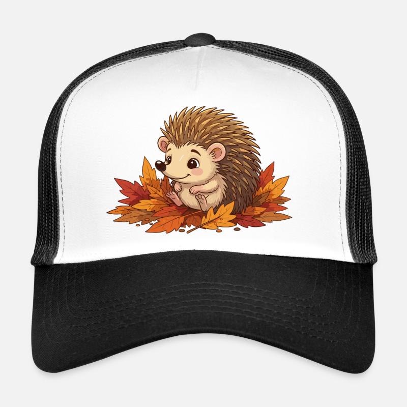 Igel im Herbstlaub Herbstzauber - Trucker Cap - Weiß/Schwarz