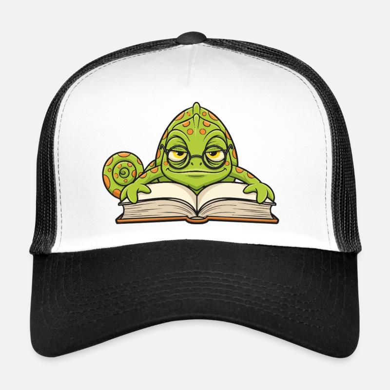 Chameleon Reader Glasses Book Mascot Cartoon Trucker Cap