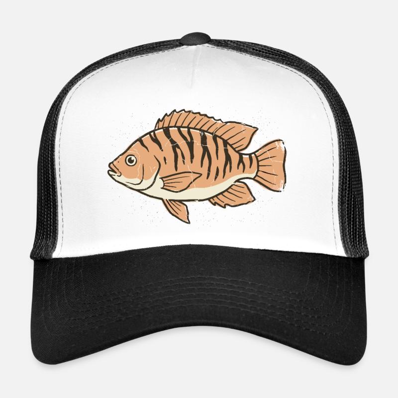 Orange Stylized Tiger Stripe Fish Trucker Cap