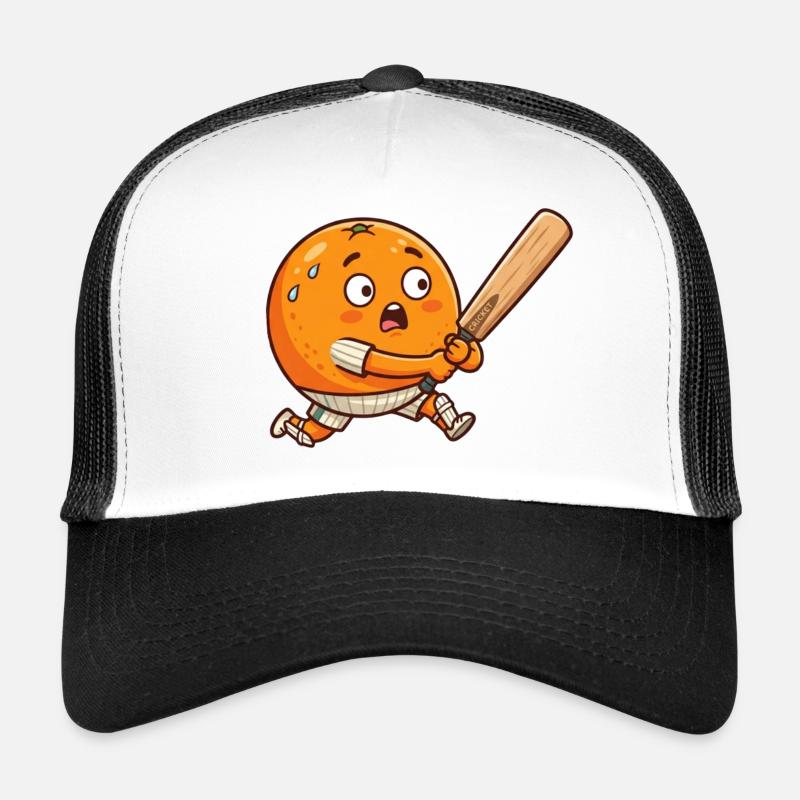 Funny Orange Doing Baseball Strike Cartoon Trucker Cap