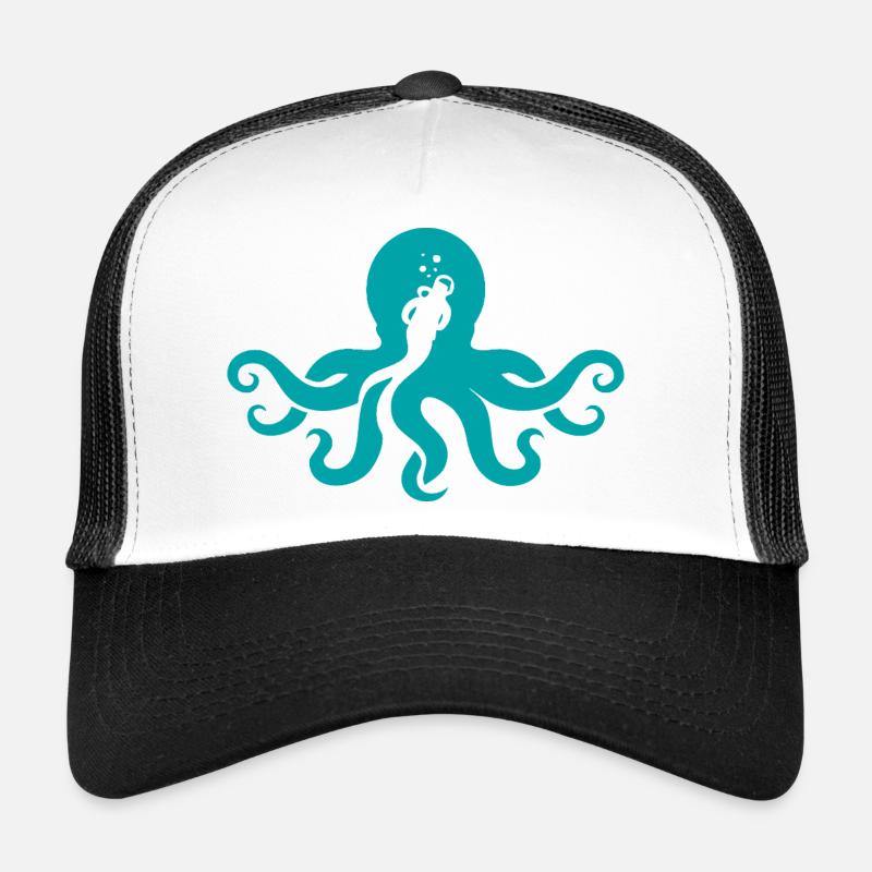 Turquoise Octopus Silhouette Trucker Cap