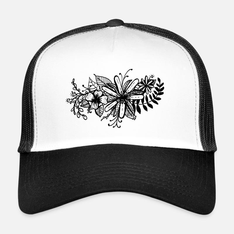 Oeuvre de fleurs noires - Casquette trucker  - blanc/noir