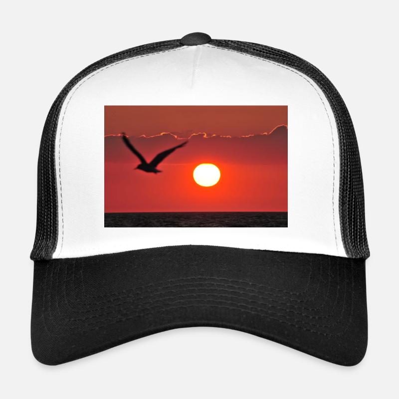 Abendrot mit Möwe - Trucker Cap - Weiß/Schwarz