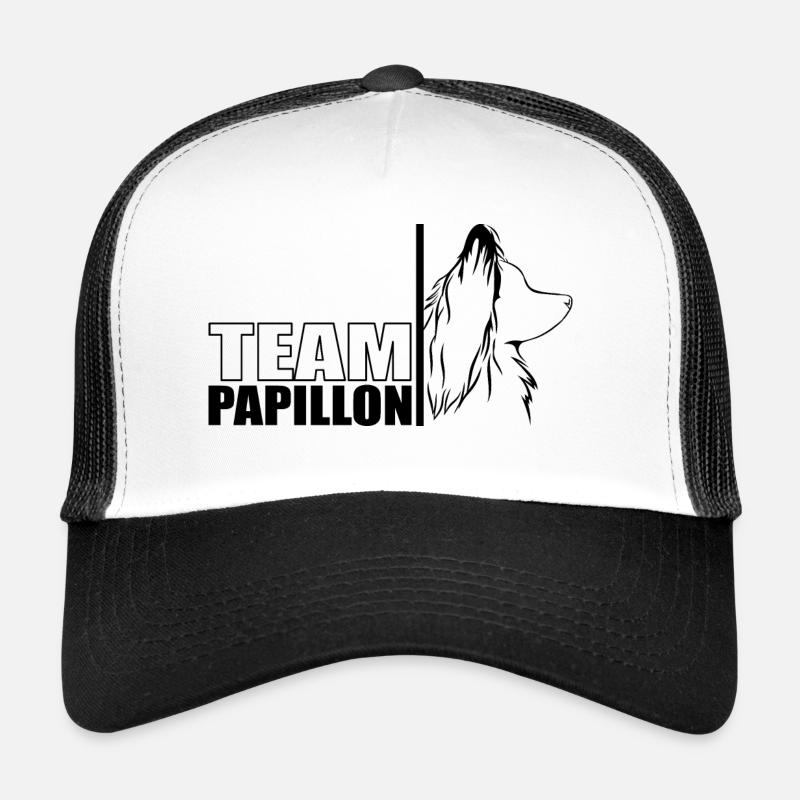 TEAM Papillon Hunde Hund Wilsigns - Trucker Cap - Weiß/Schwarz