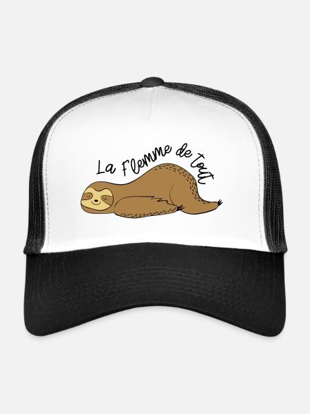 La flemme de tout / paresseux / dormir / fatigue - Casquette trucker - blanc/noir
