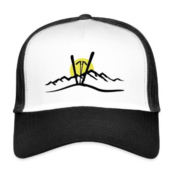 Ski, Berg und Sonne, Skifahren - Trucker Cap - Weiß/Schwarz - Vorne