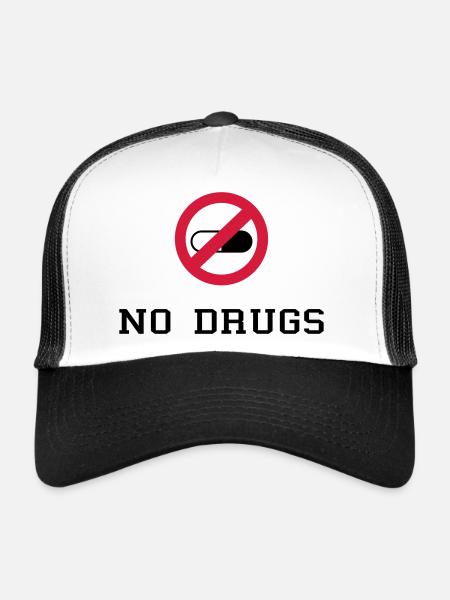 No Drugs / Say no to drugs / Drogen / Keine Drogen - Casquette trucker  - blanc/noir - Devant