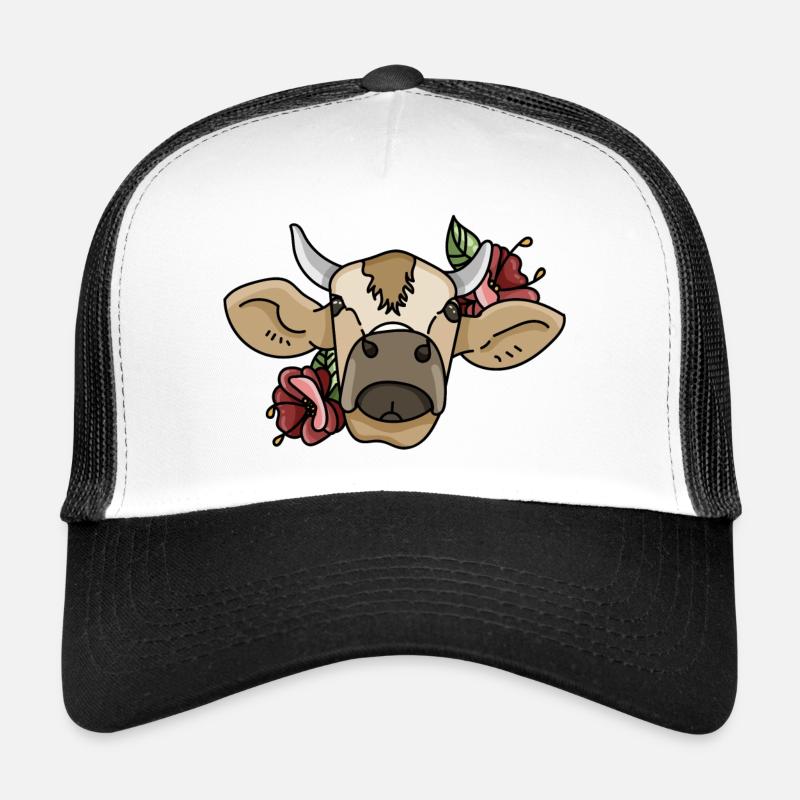 Illustration vache avec des fleurs végétaliens Casquette trucker