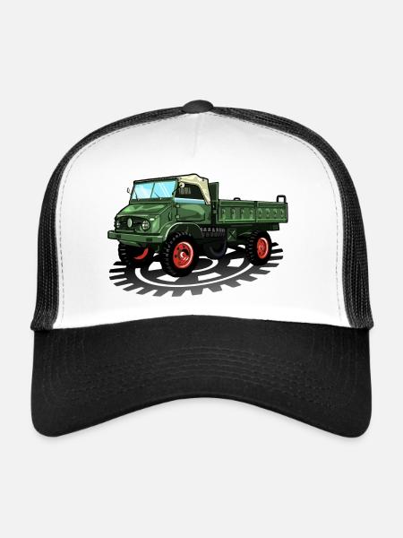 Unimog - Oldtimer - Offroad - Dispositif moteur universel - Casquette trucker  - blanc/noir - Devant