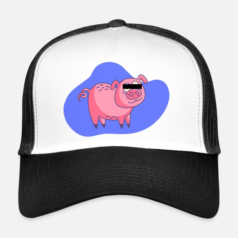 Cochon de dessin animé - Casquette trucker  - blanc/noir
