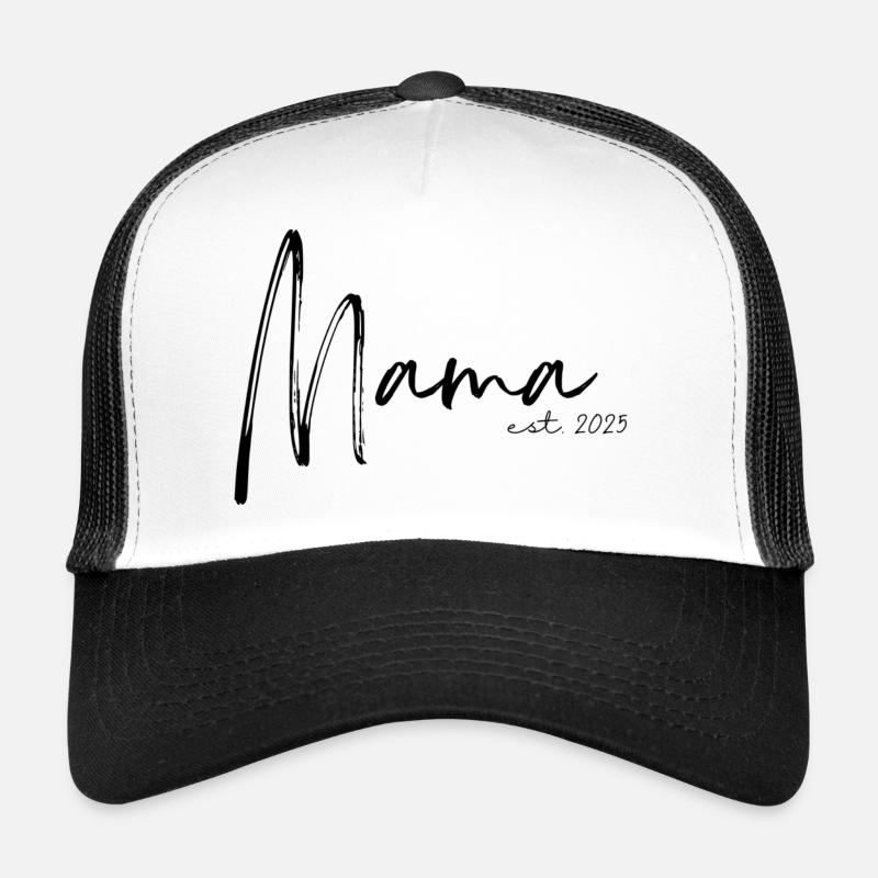 Mama est. 2025 / Frischgebackene Mutter /Schwanger - Trucker Cap - Weiß/Schwarz