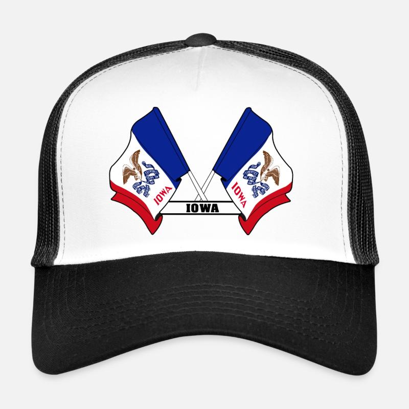 Two flags text IOWA Trucker Cap