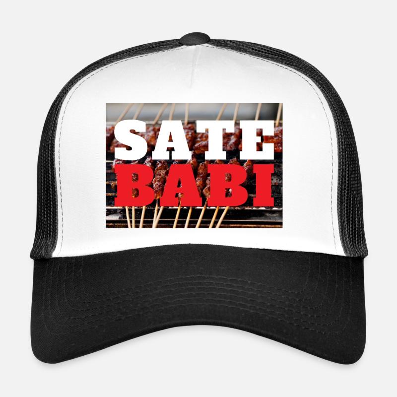INDONET Sate Babi Druck - Trucker Cap - Weiß/Schwarz
