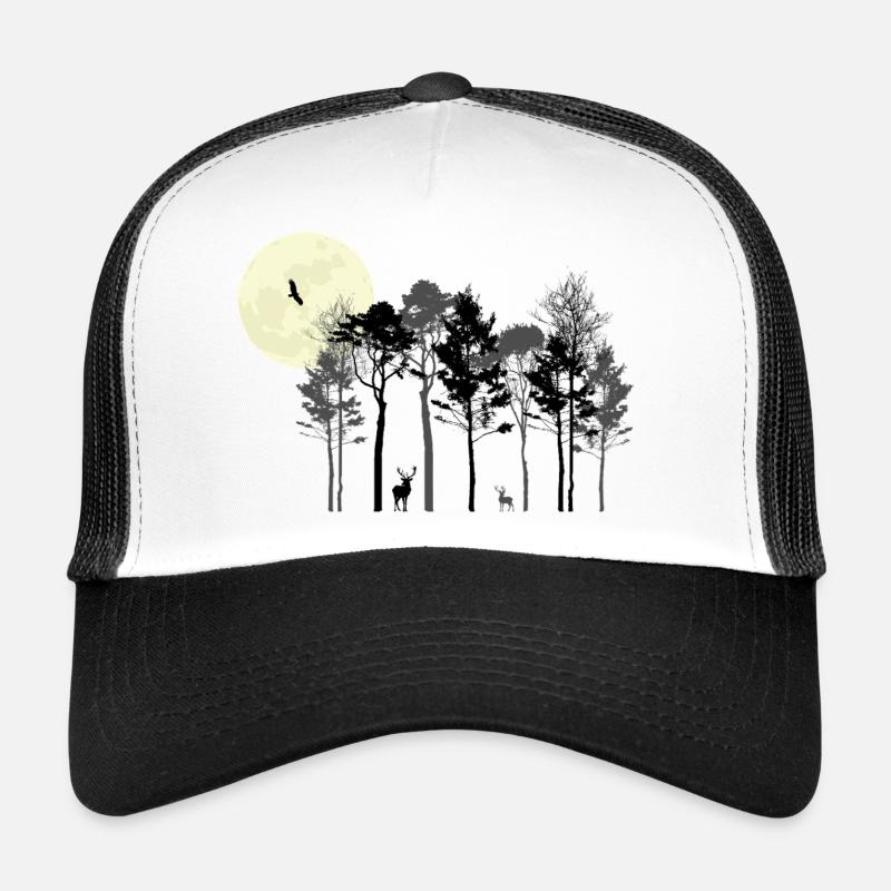 Mystische Nachtwald-Silhouette - Trucker Cap - Weiß/Schwarz