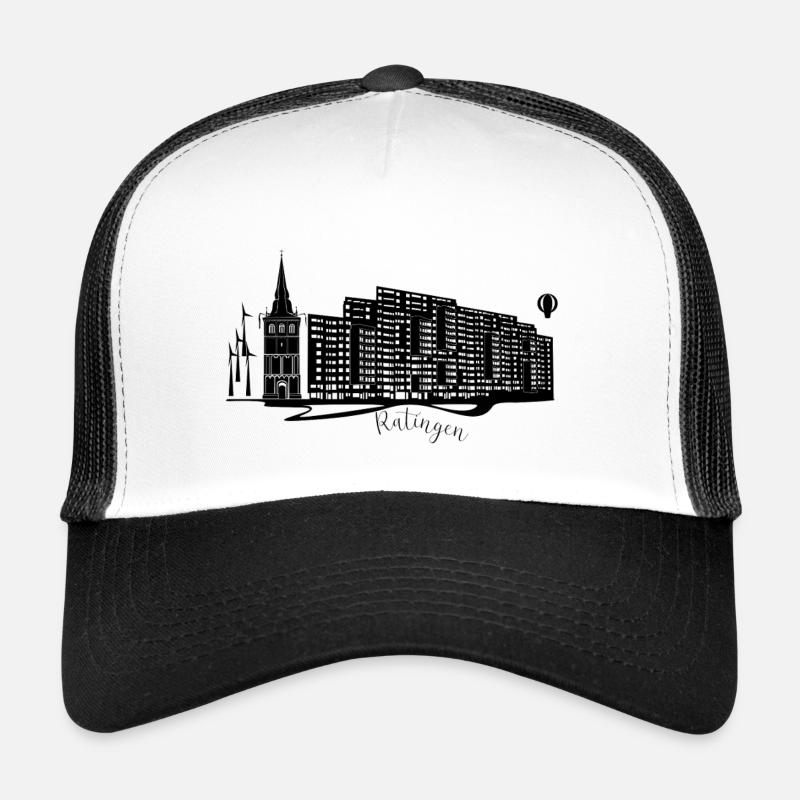 Abstrakte Ratingen Skyline auf dunklem Hintergrund Trucker Cap