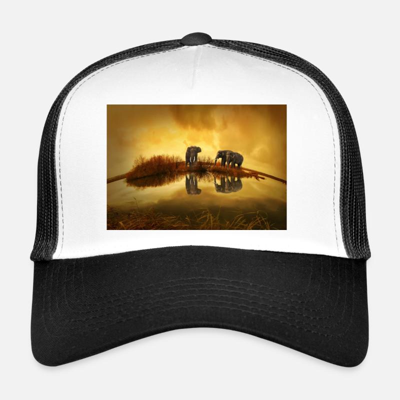3 Grey Elephants Under Yellow Sky - Trucker Cap - white/black