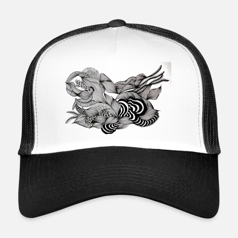 Schwarzweiß Fluss Blütenmuster - Trucker Cap - Weiß/Schwarz