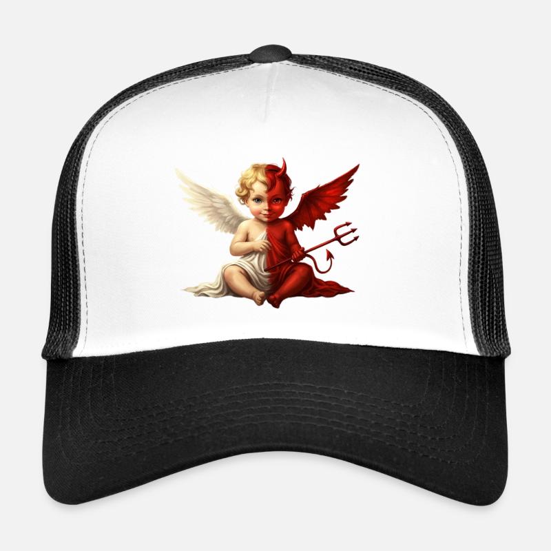 Double Ange Chérubin Démon - Casquette trucker  - blanc/noir