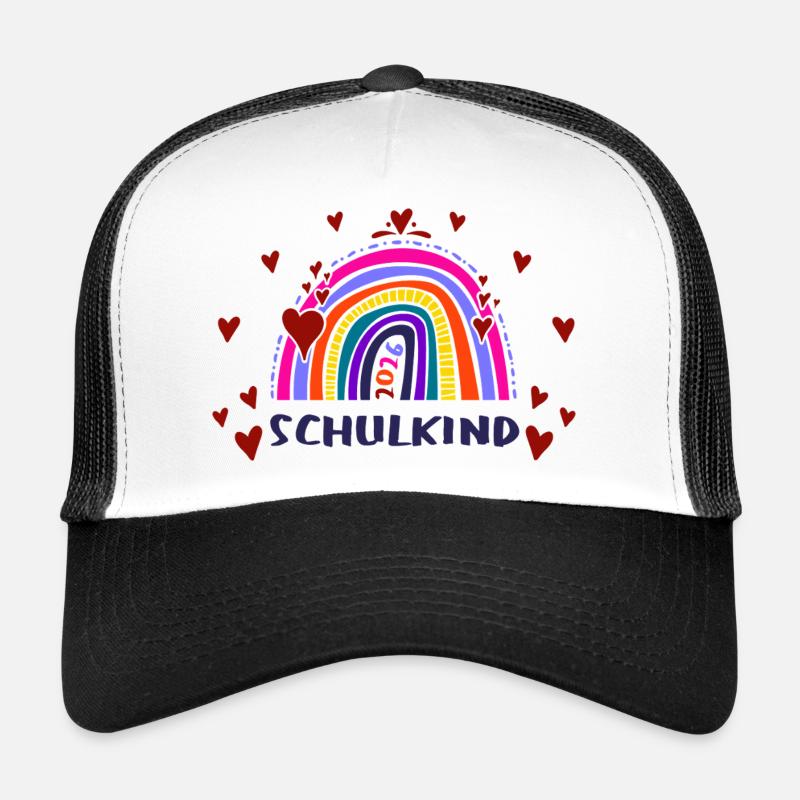 Schulkind 2026 - Einschulung - Regenbogen - Trucker Cap - Weiß/Schwarz