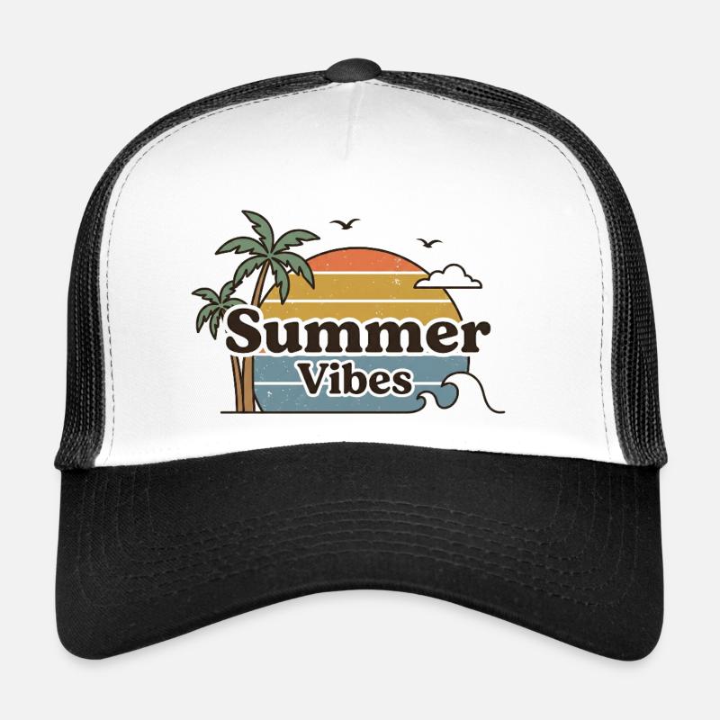 Summer Vibes Retro Sunset Beach Scene Trucker Cap