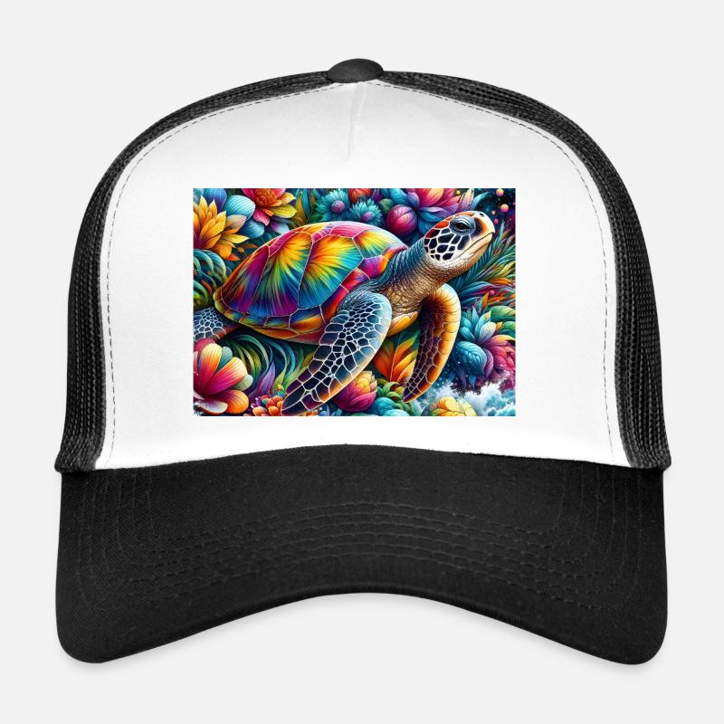 Tortue tropicale arcenciel sur fleurs Casquette trucker 