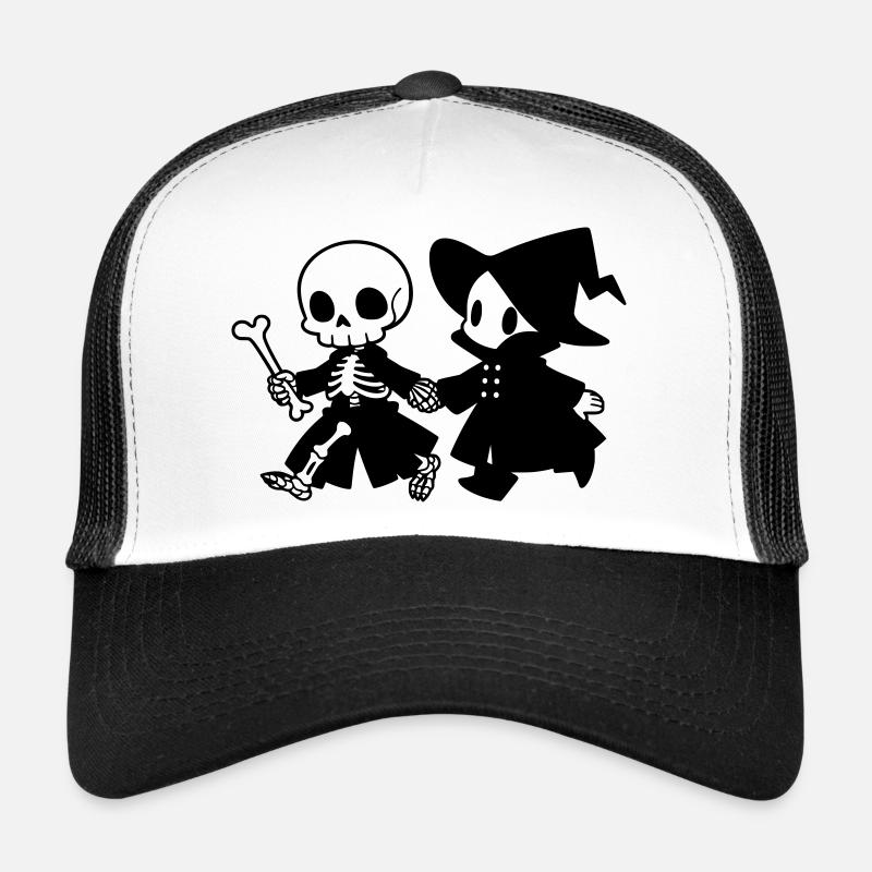 Cute Halloween Couple Skeleton and Witch - Trucker Cap - white/black
