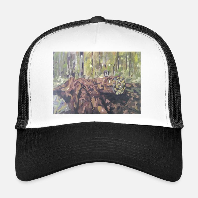 Rondins dans la forêt – un paysage impressionniste - Casquette trucker  - blanc/noir