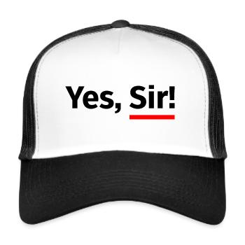 Yes, Sir! with red underscore - black - Trucker Cap - white/black - Front