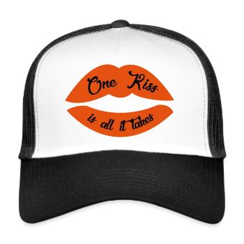 One kiss is all it takes song Kussmund lipstick - Trucker Cap - white/black - Front