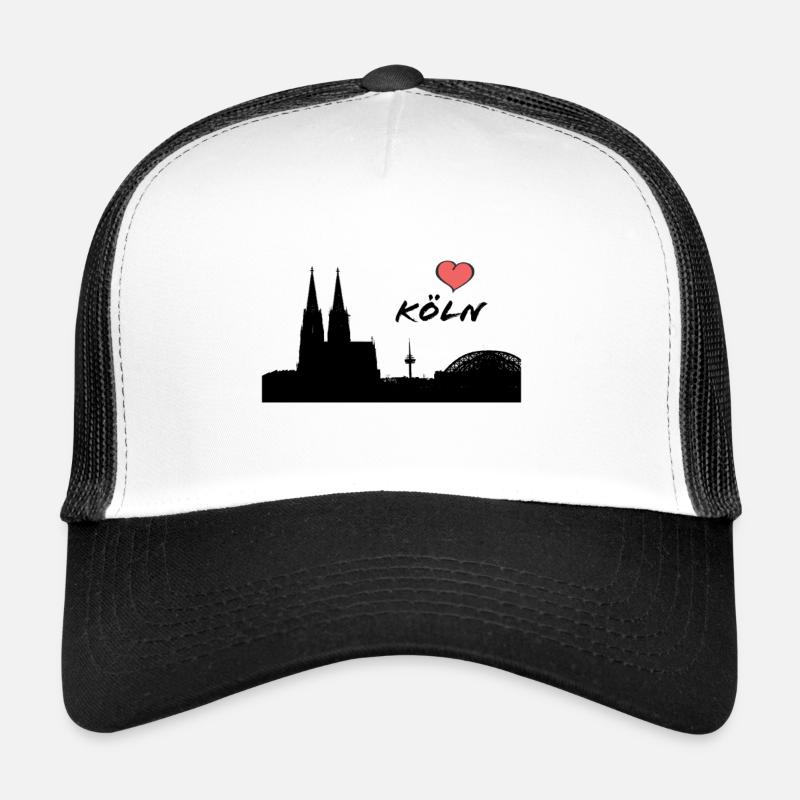 Ich liebe Köln - Silhouette Kölner Dom - Heimat - Trucker Cap - Weiß/Schwarz