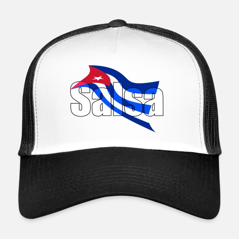 Fond avec salsa écrite drapeau cubain Casquette trucker 