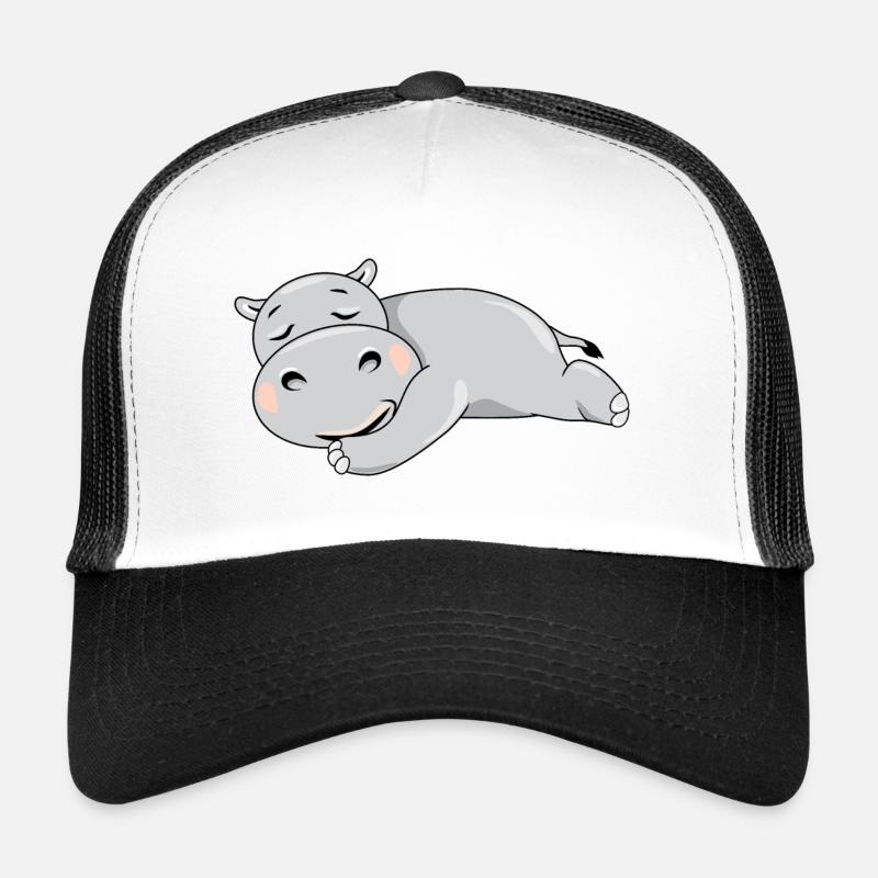 Nettes schlafendes Nilpferd - Trucker Cap - Weiß/Schwarz