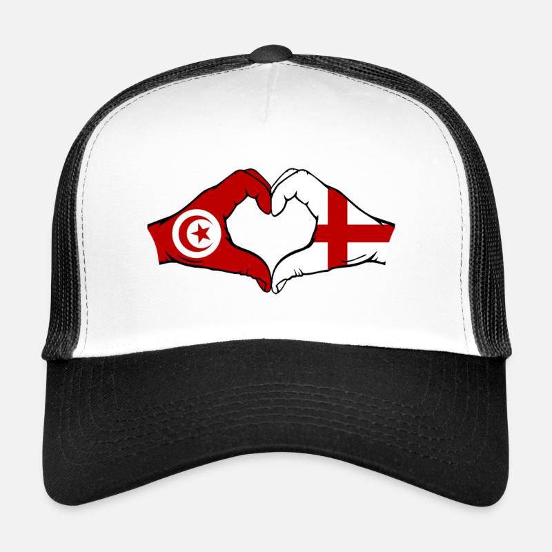 Tunisie Angleterre Drapeau Mains Coeur Forme Casquette trucker 