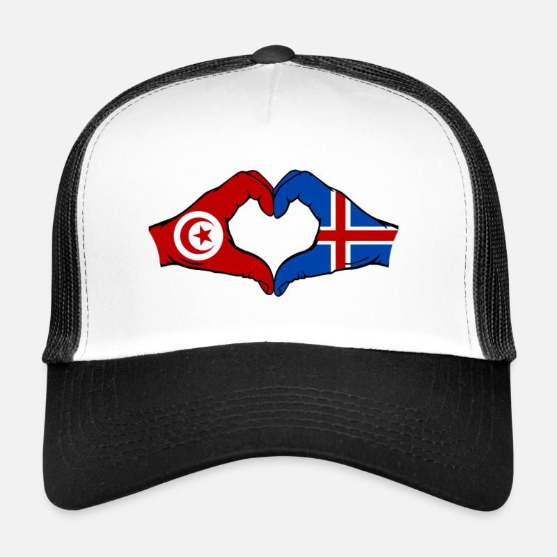 Tunisie Islande Drapeau Mains Coeur Forme Casquette trucker 