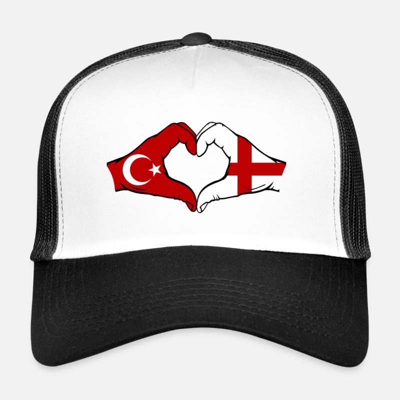 Turquie Angleterre Drapeau Mains Coeur Forme Casquette trucker 