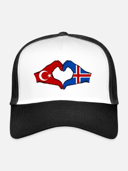 Turquie Islande Drapeau Mains Coeur Forme - Casquette trucker  - blanc/noir - Devant