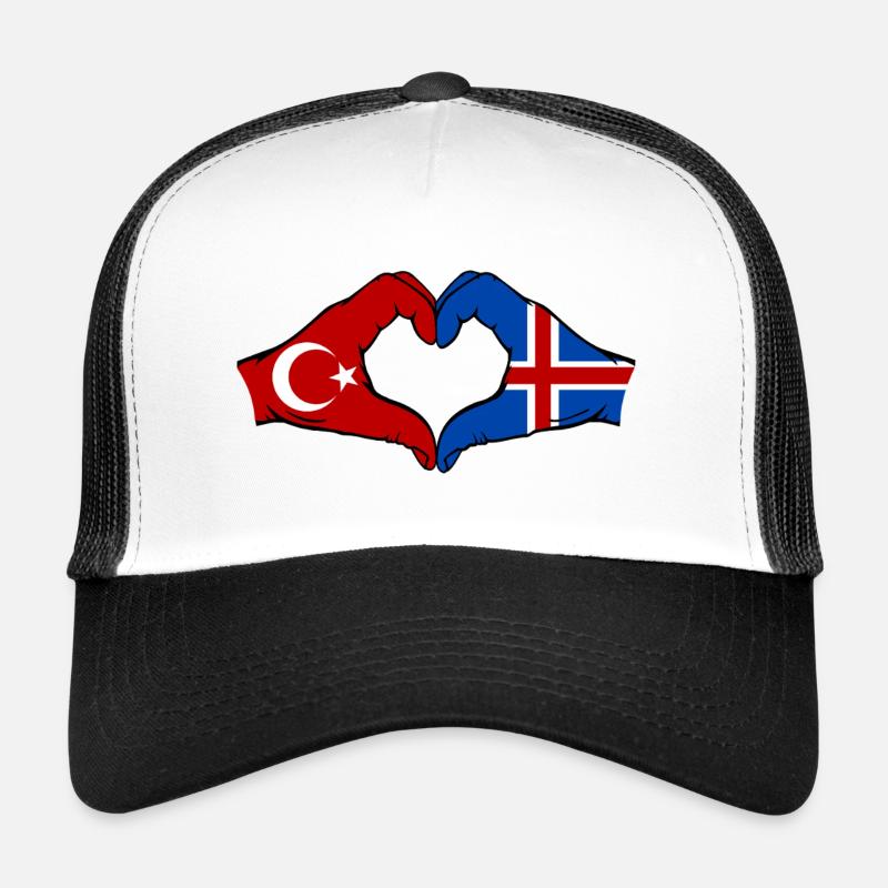 Turquie Islande Drapeau Mains Coeur Forme Casquette trucker 