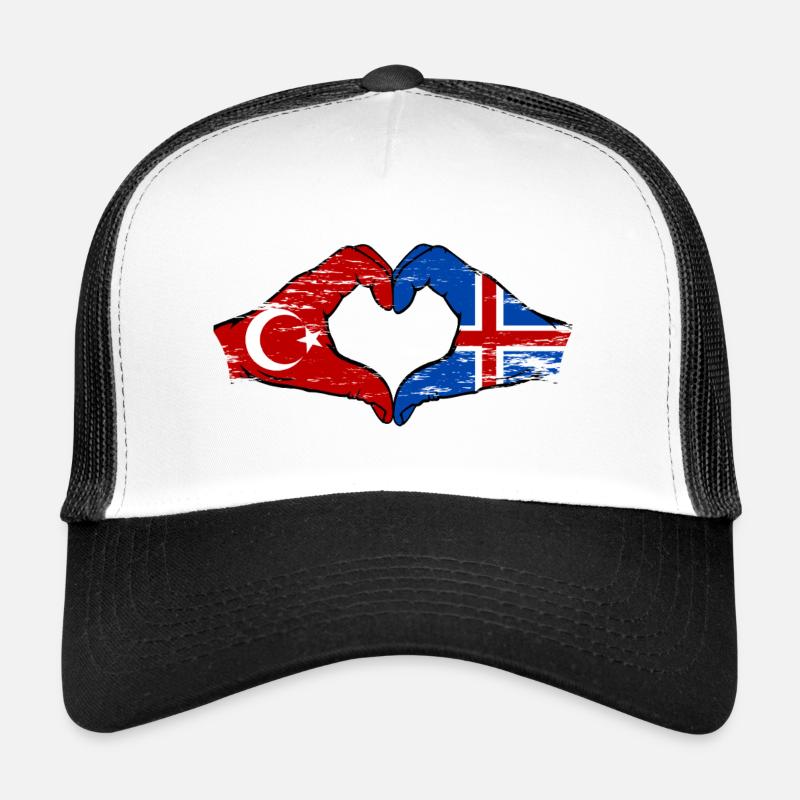 Türkei Island Flagge Hände Herzform used - Trucker Cap - Weiß/Schwarz