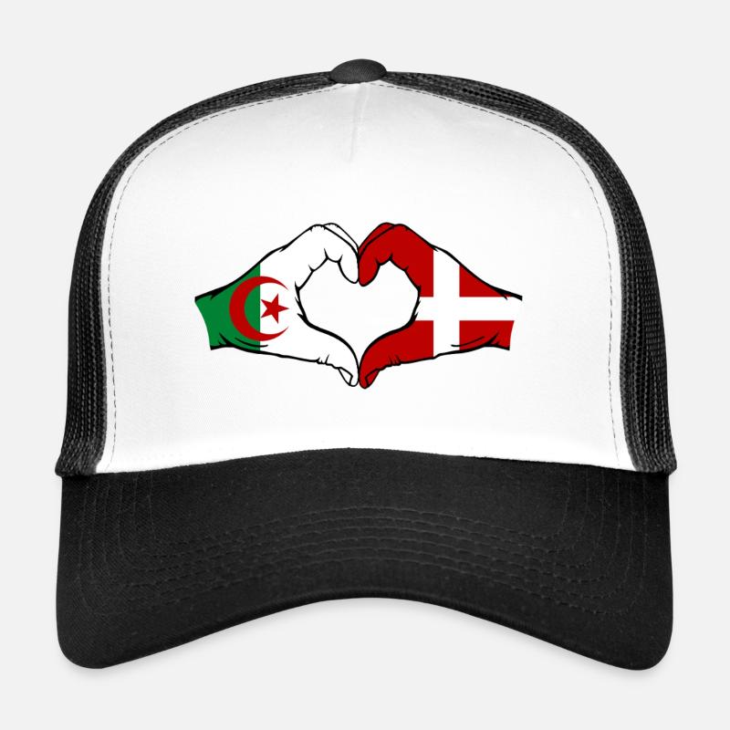 Algérie Danemark Drapeau Mains Coeur Forme Casquette trucker 