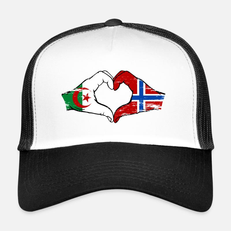 Algérie Norvège Drapeau Mains Coeur Forme Utilisé Casquette trucker 