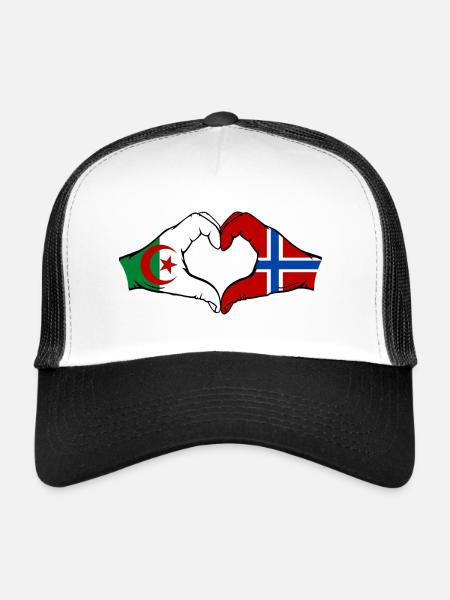 Algeria Norway Flag Hands Heart Shape - Trucker Cap - white/black - Front