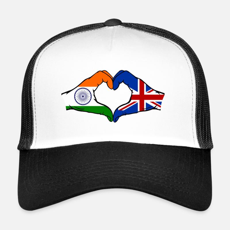 Inde Grande-Bretagne drapeau mains forme coeur Casquette trucker 