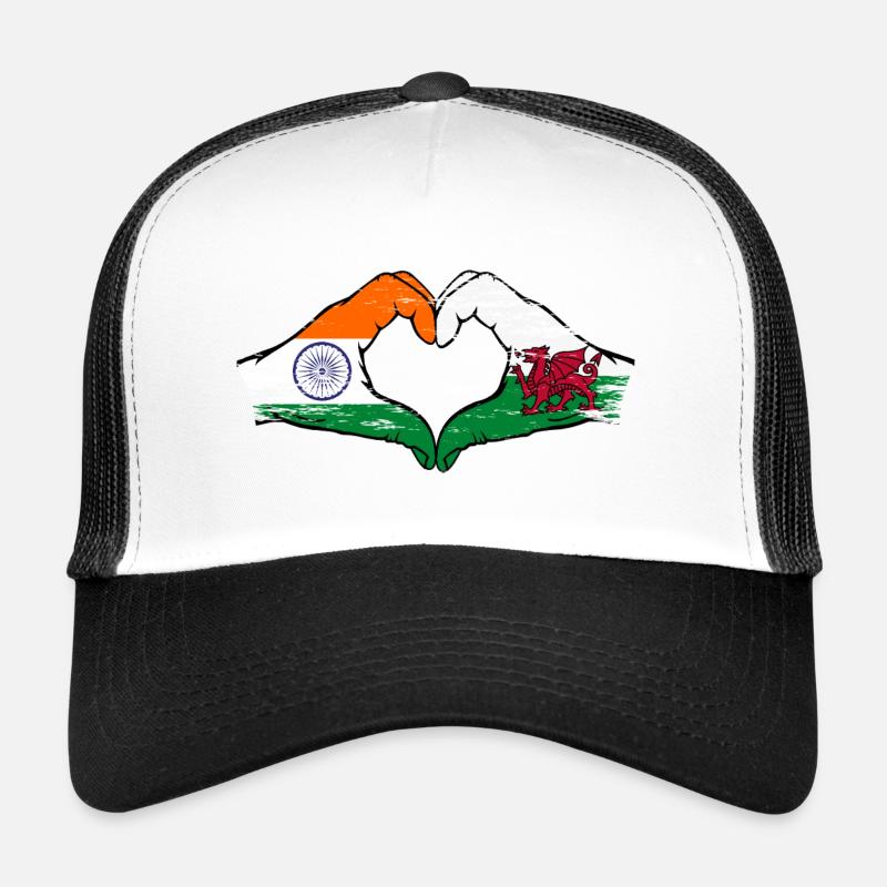 Drapeau de l’Inde Pays de Galles mains forme de coeur utilisé Casquette trucker 