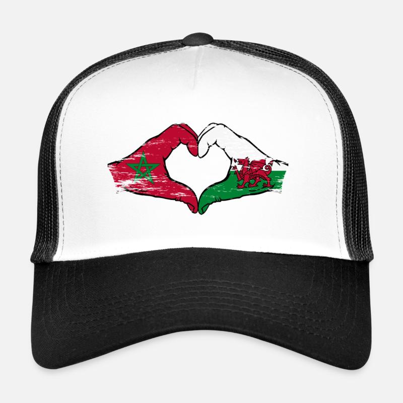 Drapeau du Maroc Pays de Galles mains forme de coeur utilisé Casquette trucker 