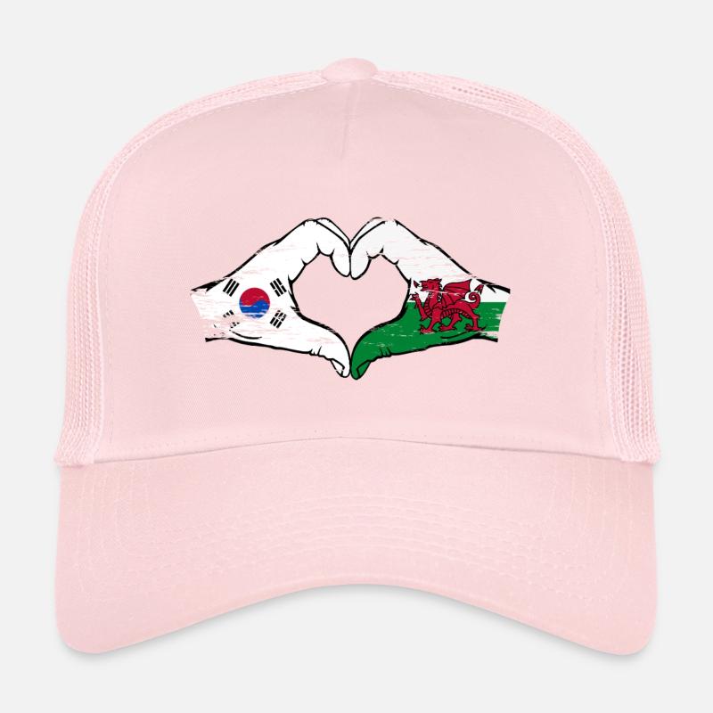 Corée du Sud Drapeau Pays de Galles mains forme de coeur utilisé Casquette trucker 