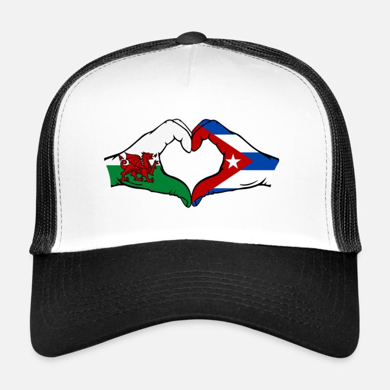 Pays de Galles Cuba Drapeau Mains Coeur Forme Casquette trucker 